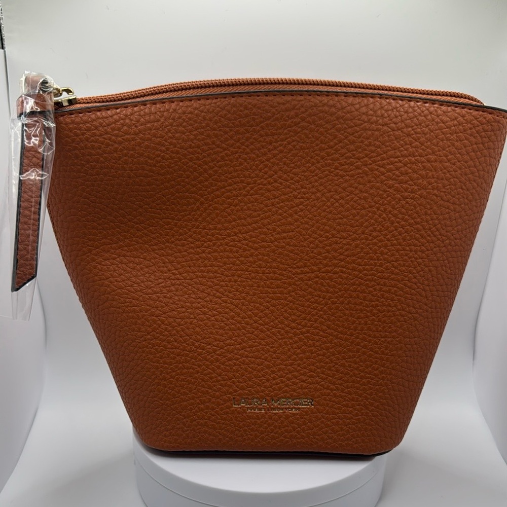 Laura Mercier Brown Cosmetic Bag Pebbled Faux Leather